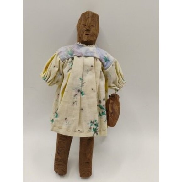 ANTIQUE VTG WOOD CARVED FOLK ART DOLL PRIMITIVE 6" - Picture 1 of 16